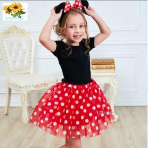 【コスプレ子供ドレス】ミニー 風 ドレス カチューシャ付き 2点セット　クリスマス コスプレ キッズワンピース ハロウィン 仮装 女の子 誕生日 遊園