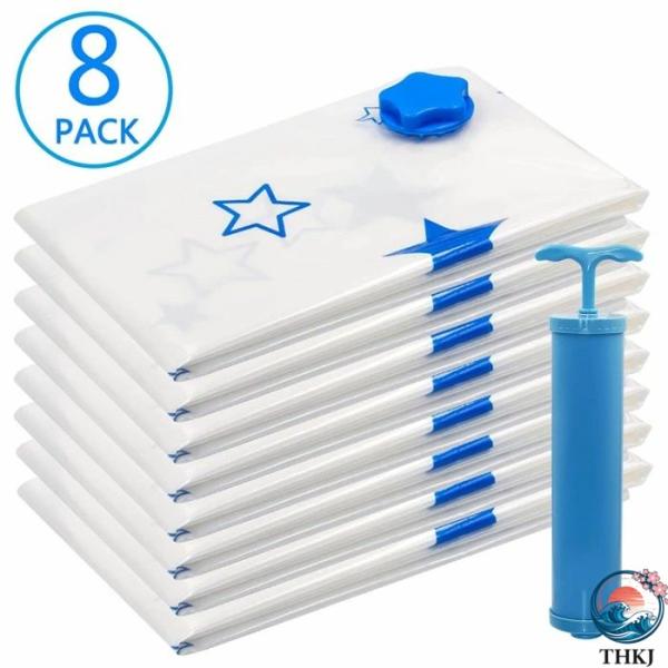 衣類圧縮袋 8枚入り 布団収納袋 真空圧縮バッグ 100*80cm ポンプ付き 防塵防湿 防虫防カビ...