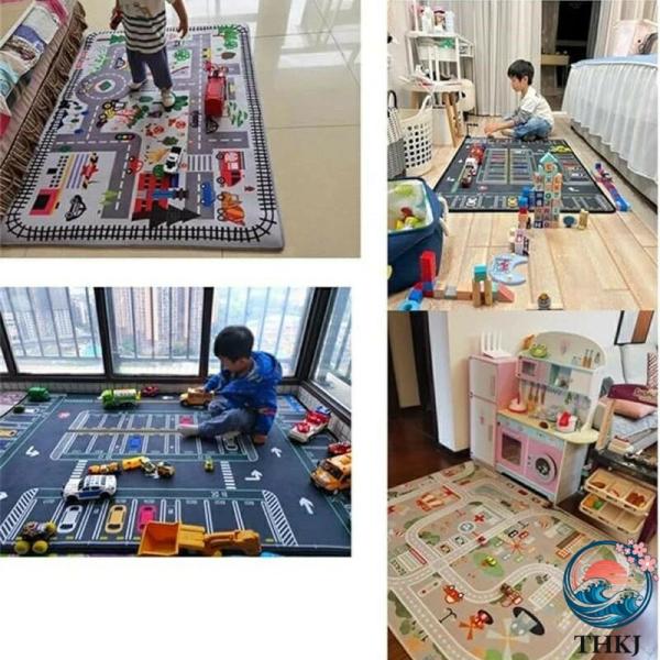 プレイマット 道路交通デザイン カーペット ラグ 洗える 滑り止め 防音 120x160cm ベビー...