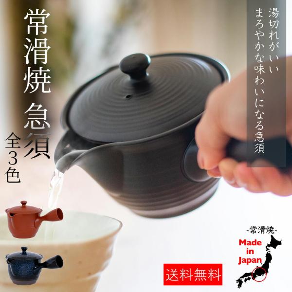 常滑焼 茶葉 広がる 急須 洗いやすい 3名 茶こし 深蒸し モダン 朱泥 きゅうす 黒 瑠璃色 茶...
