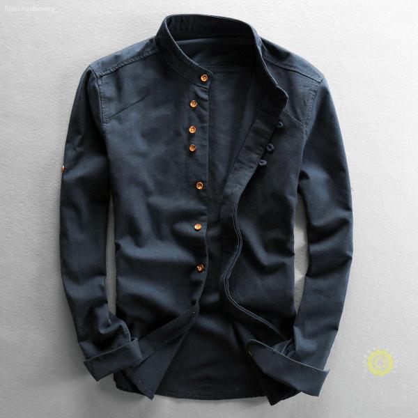 長袖シャツ メンズ リネンシャツ カジュアルシャツ 無地 通勤 秋服 綿麻 男性用 40大 50代 ...