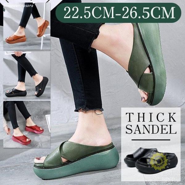 サンダル 厚底 レディース ウェッジソール 靴 歩きやすい シンプル ミュール ウェッジ オープント...