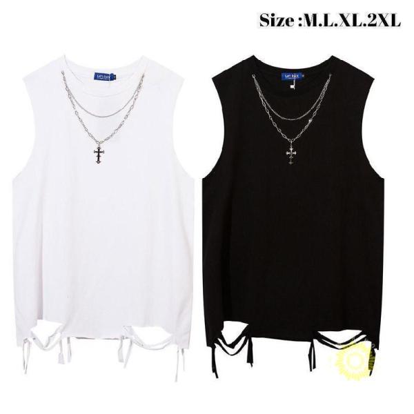 タンクトップ メンズ ストリートファッション 大きい ビッグ オーバー ノースリーブ ダンス オシャ...