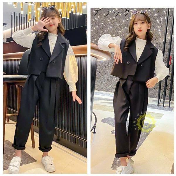 女の子 スーツ フォーマル 2点セット 発表会 七五三 入学式 卒業式 キッズ ベスト+パンツ 上下...