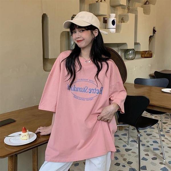 プリントT 半袖 レディース Tシャツ ゆったり サマーTシャツ ビッグ カットソー 夏 女性 クル...