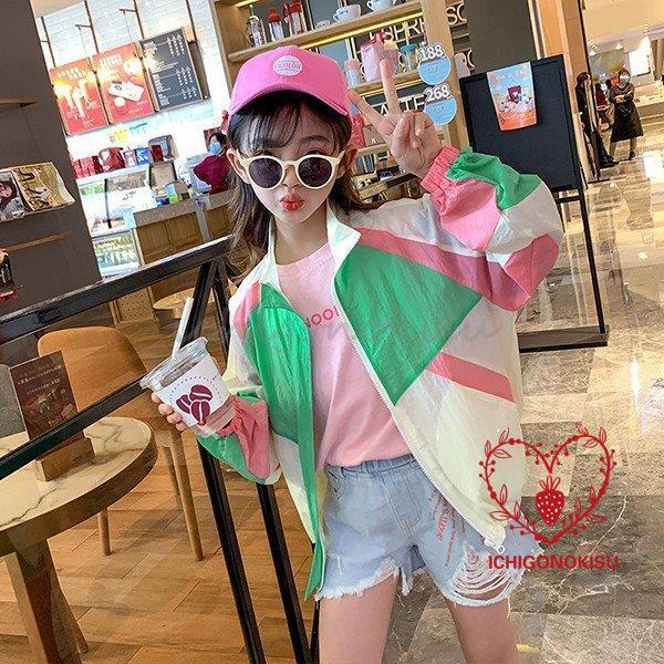 UVカット パーカー キッズ ファスナー 子供服 女の子 夏 長袖 紫外線対策 日焼け防止 薄手 ジ...