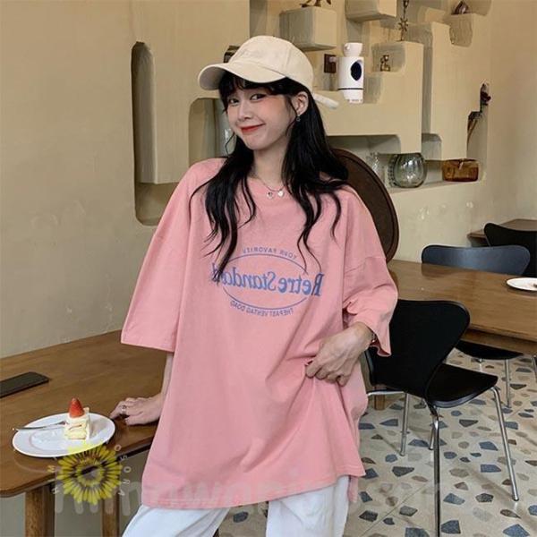 プリントT 半袖 レディース Tシャツ ゆったり サマーTシャツ ビッグ カットソー 夏 女性 クル...