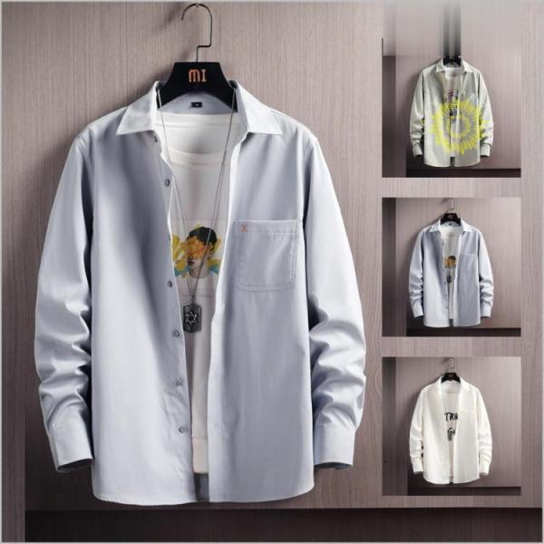 シャツ メンズ 長袖シャツ カジュアルシャツ 開襟 おしゃれ トップス 大きいサイズ shirt 秋...