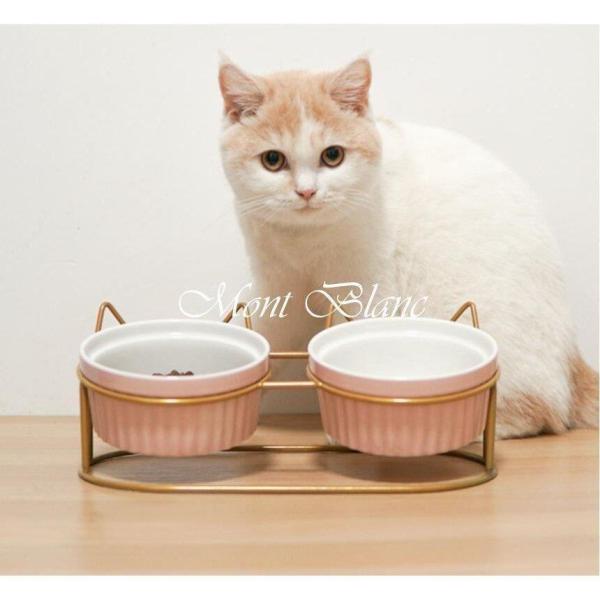 フードボウル 猫用 小型犬用 セラミックス 可愛い ピンク 猫柄 陶磁器 焼き物ペット用 水やり用品...