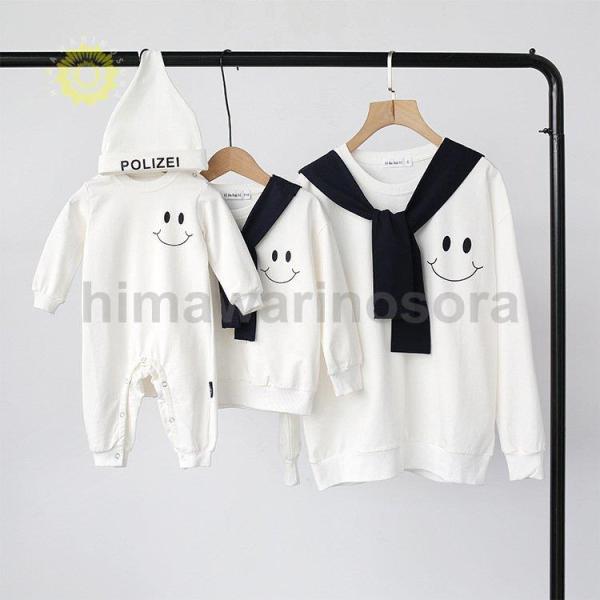 家族写真 お揃いコーデ 親子ペアルック ベビー トレイナー 親子コーデ 赤ちゃん カバーオール ロン...
