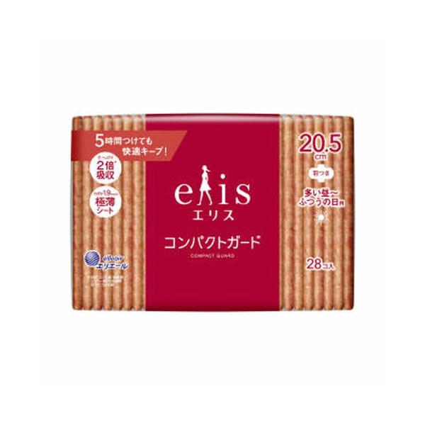 大王製紙 エリス コンパクトガード 多い昼〜ふつうの日用 20.5cm 羽つき 28コ入 生理用ナプ...