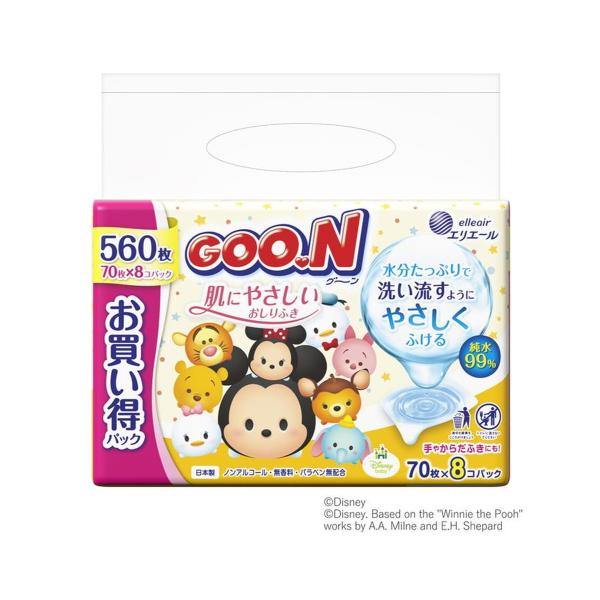 【送料無料・まとめ買い×4個セット】大王製紙 エリエール グーン 肌にやさしい おしりふき 70枚 ...