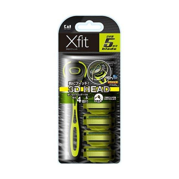 【送料無料・まとめ買い×5点セット】貝印 クロスフィット 替刃4コ入り Xfit4P スリムパッケー...