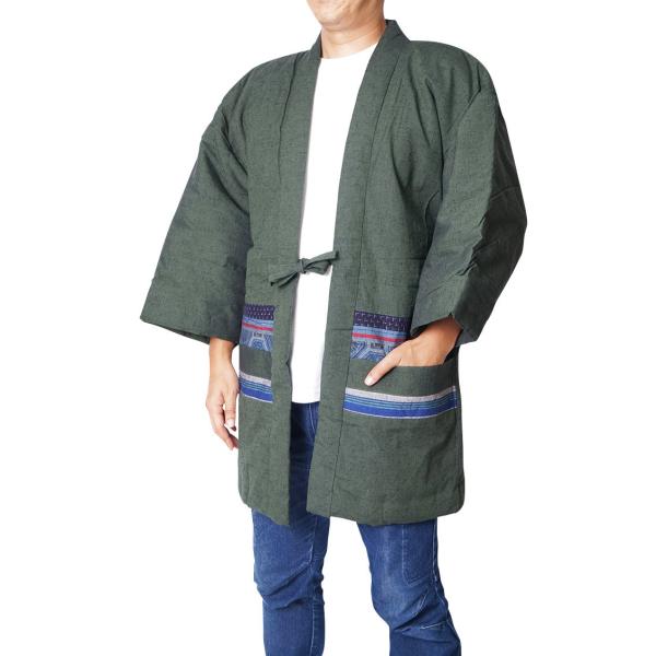 【ひめか】はんてん 日本製 久留 米手づくり半纏　綿入れはんてん 9601 深緑