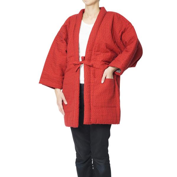 綿入り はんてん メンズ どてら 日本製 中綿-綿80％ 964 あられ赤