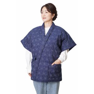 はんてん レディース 久留米 打ち合わせ 麻の葉柄 16100 冬 丹前 半天 久留米 綿入り 暖かい 半纏 袢纏 どてら ちゃんちゃんこ 麻の葉紺