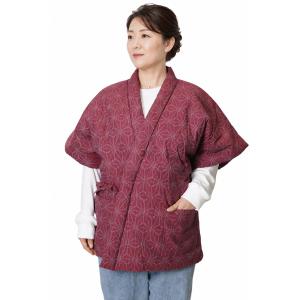 はんてん レディース 久留米 打ち合わせ 麻の葉柄 16100 冬 丹前 半天 久留米 綿入り 暖かい 半纏 袢纏 どてら ちゃんちゃんこ 麻の葉エンジ