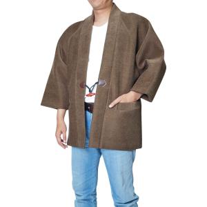【ひめか】 はんてん 日本製 メンズ 半纏 半天 どてら 丹前 ベロア 背ボア付き　茶 Ｌ