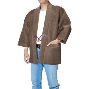 【ひめか】 はんてん 日本製 メンズ 半纏 半天 どてら 丹前 ベロア 背ボア付き　茶 ＬＬ