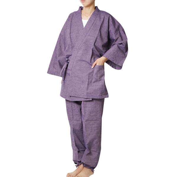 【ひめか】作務衣 女性 久留米絣女性作務衣 日本製 紫Ｍ