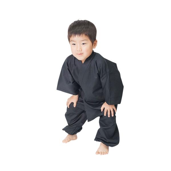 【ひめか】作務衣 子供 綾織り作務衣 キッズ 日本製  黒110ｃｍ