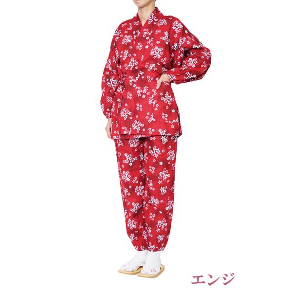 【ひめか】作務衣 冬用 女性 美桜 裏フリース作務衣 オリジナル　桜エンジＳ