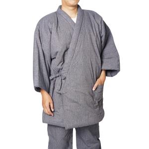 【ひめか】はんてん メンズ 先染 打ち合わせ 綿入れ はんてん 暖かい 防寒着 ルームウエア 冬 布団 どてら 丹前 グレイ Ｌ