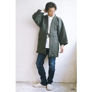 【ひめか】 はんてん メンズ スラブニット 綿入り 半纏 ハンテン 半天 どて ら 丹前 即暖 ストレッチ 部屋着 ルームウエア 深緑　Ｍ