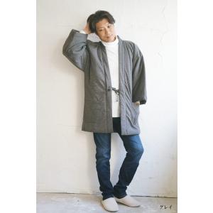 【ひめか】 はんてん メンズ スラブニット 綿入り 半纏 ハンテン 半天 どて ら 丹前 即暖 ストレッチ 部屋着 ルームウエア グレイ　Ｌ