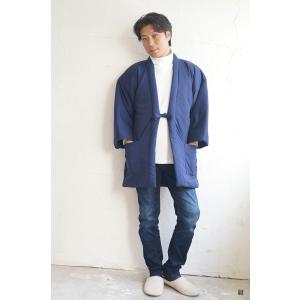 【ひめか】 はんてん メンズ スラブニット 綿入り 半纏 ハンテン 半天 どて ら 丹前 即暖 ストレッチ 部屋着 ルームウエア 紺　Ｍ