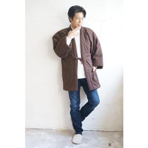 【ひめか】 はんてん メンズ スラブニット 綿入り 半纏 ハンテン 半天 どて ら 丹前 即暖 ストレッチ 部屋着 ルームウエア 茶　Ｍ