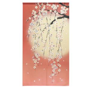 暖簾 のれん 85x150cm「しだれ桜と月」95137 日本製 間仕切り カーテン タペストリー 目隠し 玄関 階段 洗面所 キッチン 台所 部屋｜himeka-wa-samue