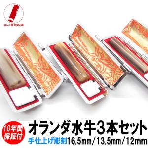 印鑑 実印 はんこ オランダ水牛3本セットケース付 印鑑セット16.5mm/13.5mm/12mm 銀行印 認印 男性 女性 化粧箱付も可  爆買