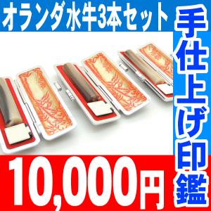 印鑑 実印 はんこ オランダ水牛 印鑑 3本セット  ケース付 18mm 15mm 12mm 印鑑 作成 銀行印 認印 男性 女性 化粧箱付も可 爆買