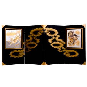 アウトレット品 五月人形五月屏風 屏風のみ 30号 黒川又木目 鳳凰 二曲