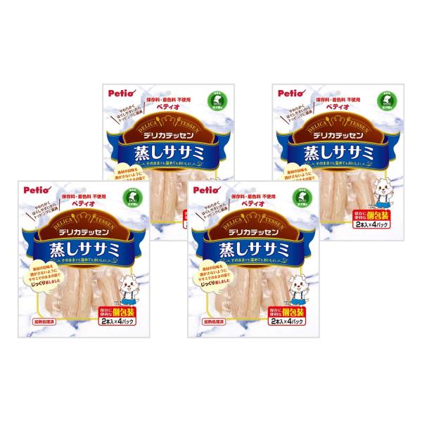 4袋セット ペティオ (Petio) 犬用おやつ デリカテッセン 蒸しササミ （2本入×4パック） ...