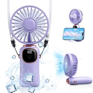 ハンディファン3way使用・折り畳み 携帯扇風機 小型 手持ち/首掛け/卓上 USB充電式 最大20時間動作 5段階風量調整 7枚羽根 大風