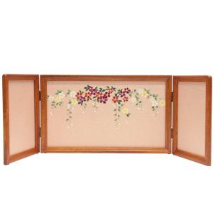 アウトレット品 雛人形屏風単品 10号三月屏風 欅塗刺繍金彩枝垂桜