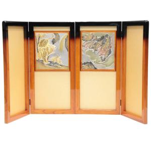 アウトレット品 五月人形五月屏風 屏風のみ 18号 彫金龍虎 武将 花梨塗