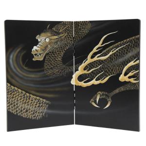 アウトレット品 五月人形屏風単品 23号五月二曲屏風 勇気 手描盛上龍虎