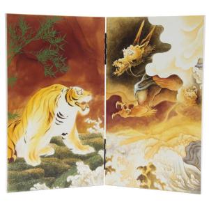 アウトレット品 五月人形五月屏風 屏風のみ 18号 彫金龍虎 武将 花梨塗