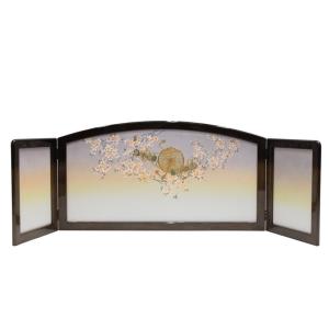 アウトレット品 雛人形屏風単品 10号三月屏風 欅塗刺繍金彩枝垂桜