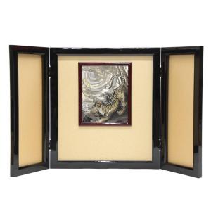 アウトレット品 五月人形五月屏風 屏風のみ 18号 彫金龍虎 武将 花梨塗