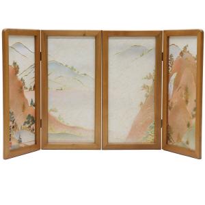 アウトレット品 五月人形屏風単品 23号五月二曲屏風 勇気 手描盛上龍虎