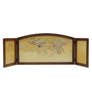 アウトレット品 雛人形三月屏風 屏風のみ 11号 御所車 螺鈿 黒塗 三曲