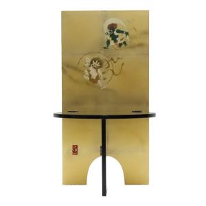 アウトレット品 屏風台 台屏風セット 黒檀塗畳台 屏風付 23a-ya-0697