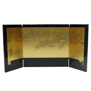 アウトレット品 屏風 屏風のみ 15号 三曲屏風 宝永屏風 黒 金沢松寿 23a-ya-0380