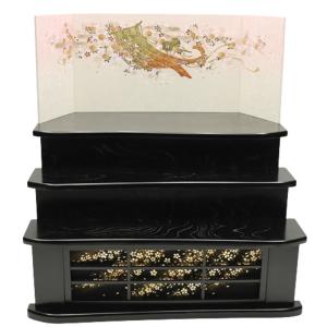 アウトレット品 雛人形用 台屏風セット 30号 欅板 三段飾り台セット 組立式 24a-ya-0179