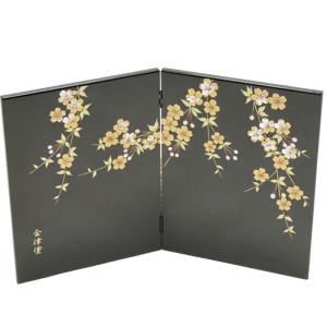 アウトレット品 屏風 単品 29cm 桜 二曲屏風 黒 24a-ya-0228 : さくら