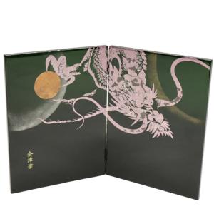 アウトレット品 屏風 単品 27cm 緑ぼかし龍 二曲屏風 黒 24a-ya-0235｜hinaningyou